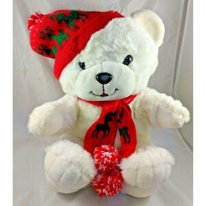 White Christmas Bear Plush Hat Scarf Sits 15 Inch Tb Trading Co Stuffed Animal